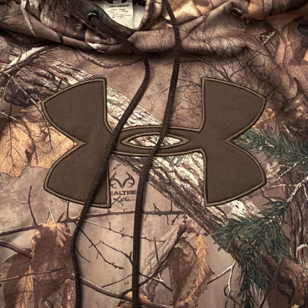 Under Armour Hoodie Mens XL Brown Realtree Xtra Camo Fleece Pullover Outdoor - Picture 3 of 7